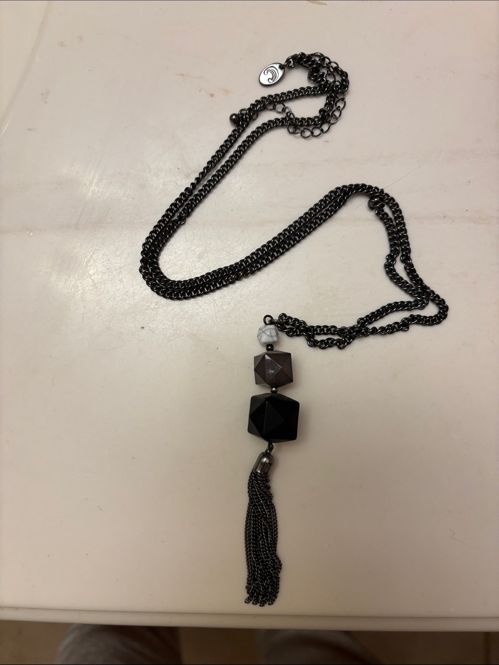 Charming Charlie Black Geometric Tassel Necklace